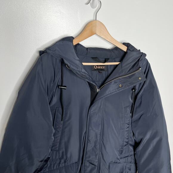 Quince Men's Recycled Primaloft Parka Jacket Coat Medium Navy Full Zip Pockets - Picture 3 of 13
